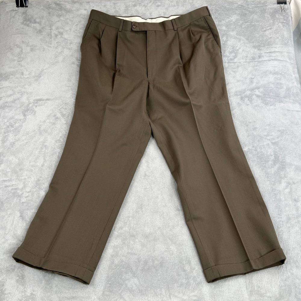 Unbranded Pleated Cuffed Dress Pants 40x27 Brown Men Classic Business Trousers